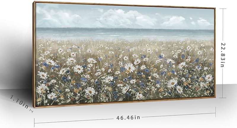 amatop Large Wall Art for Living Room Framed Boho Beach Coastal Floral Ocean Wall Picture Farmhouse Daisy Flower Sea Canvas Print Nautical Neutral Vintage Warm Artwork Home Bedroom Office Decor 48x24 - Image 9