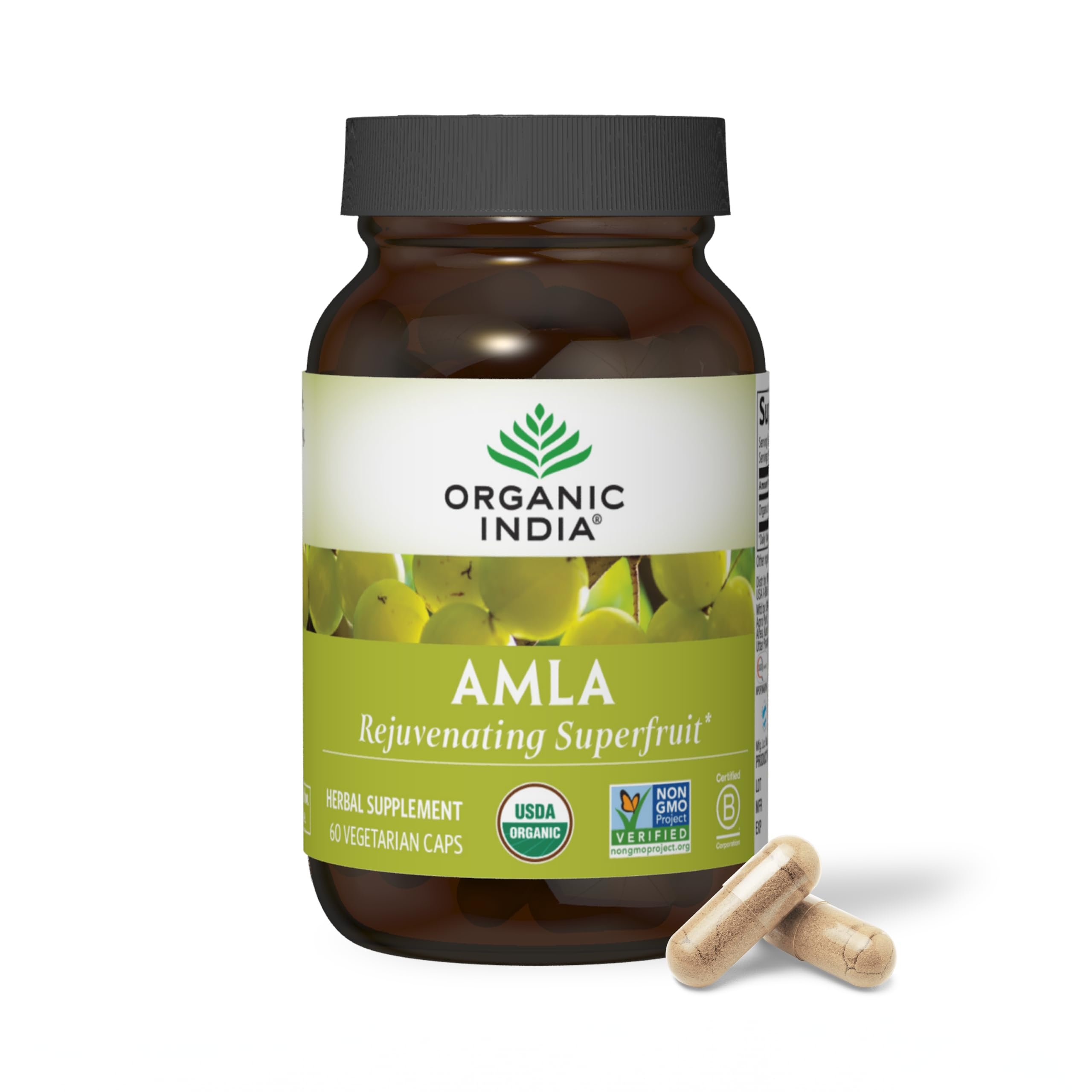 ORGANIC INDIA Amla Capsules Organic - Indian Gooseberry Herbal Vitamin Supplement, Amla Supplement, Immune Support, Vegan, Gluten-Free, Ayurvedic, Antioxidant, Non-GMO - 60 Capsules - Product Image