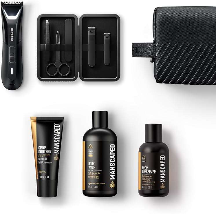 MANSCAPED® The Premier Package 5.0 Ultra, with The Lawn Mower® 5.0 Ultra Men's Groin & Body Hair Trimmer, Shears 3.0, Crop Preserver® Ball Deodorant, Refined® Body Wash, Crop Soother™, Shed 2.0 - Image 1