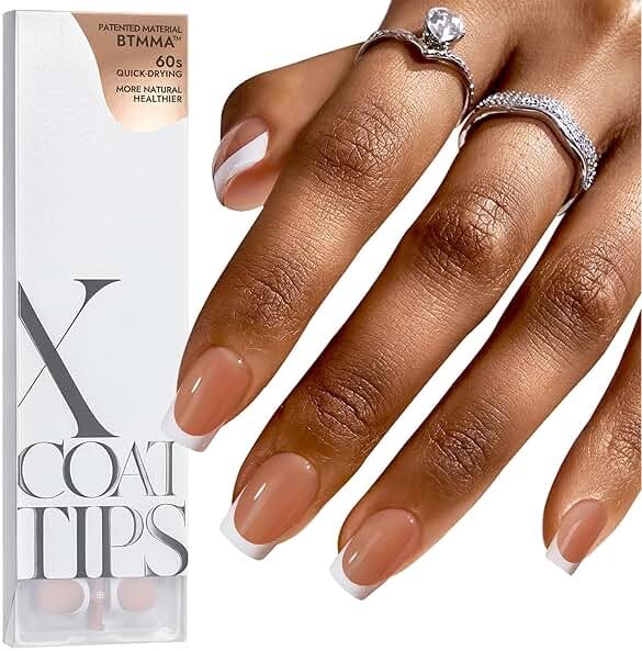BTArtboxnails XCOATTIPS French Tip Nails, 160pcs Short Square Brown French Tip Press on Nails, French Tip Gel Nails for DIY Nail Art - Product Image