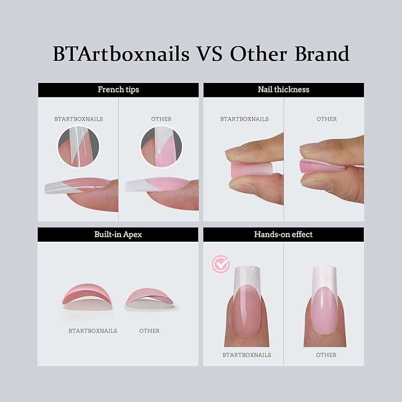 BTArtboxnails XCOATTIPS French Tip Nails, 160pcs Short Square Brown French Tip Press on Nails, French Tip Gel Nails for DIY Nail Art - Image 5