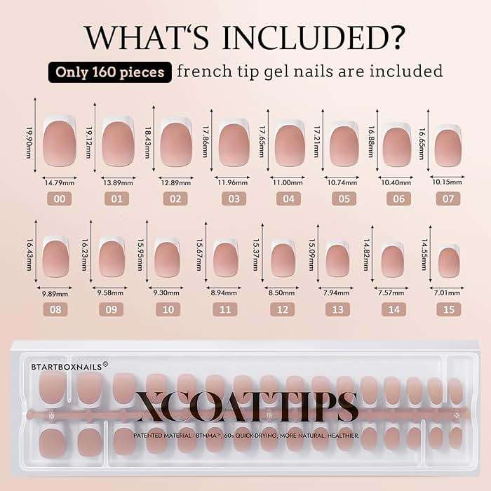 BTArtboxnails XCOATTIPS French Tip Nails, 160pcs Short Square Brown French Tip Press on Nails, French Tip Gel Nails for DIY Nail Art - Image 6