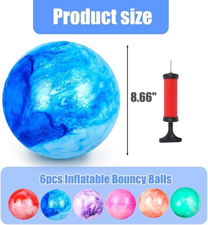 FUTUREPLUSX 6PCS Inflatable Playground Balls, 8.7 Inches Kickball Dodge Ball with Pump, for Kids Indoor and Outdoor Play, Party Favors - Image 2