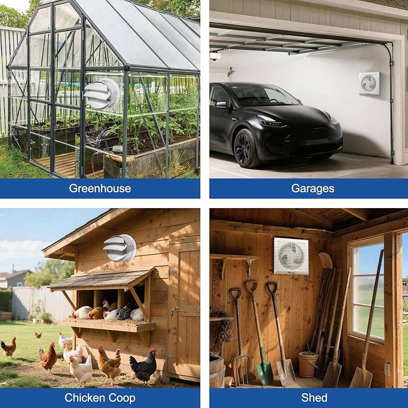 ecoCalm Solar Fan with Battery and Adjustable Thermostat, 8" Solar Powered Fans for Shed with 25W Bifacial Solar Panel & Exhaust Fan for Greenhouse/Outside with Anti-backflow Valve - Image 6