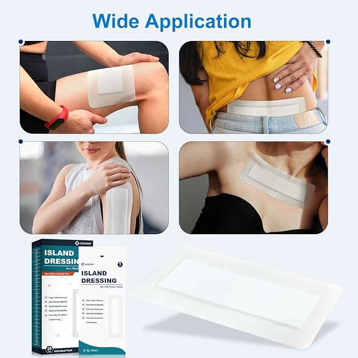 Ceeport Island Dressing Bordered Gauze 4"x10", 25 Individually Packed Non-Stick Pad in Center with Adhesive Border,Soft & Highly Absorbent Medical Grade Dressing Gauze Pad for Wound Care and First Aid - Image 5