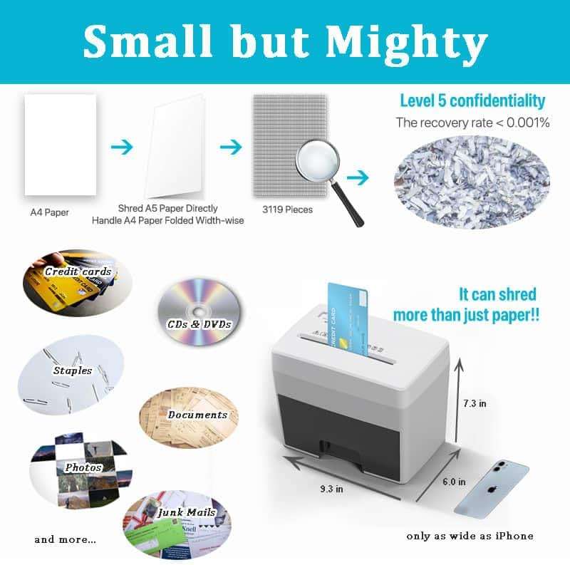 Micro Cut Paper Shredder for Home Office - Mini Electric Desktop Shredder with Cross-Cut, Confidential Document Security for Private/Individual Offices, White & Space-Saving - Image 2