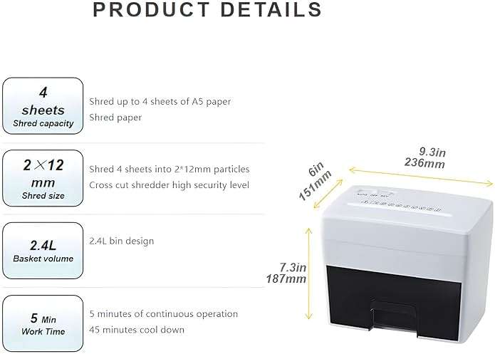 Micro Cut Paper Shredder for Home Office - Mini Electric Desktop Shredder with Cross-Cut, Confidential Document Security for Private/Individual Offices, White & Space-Saving - Image 6