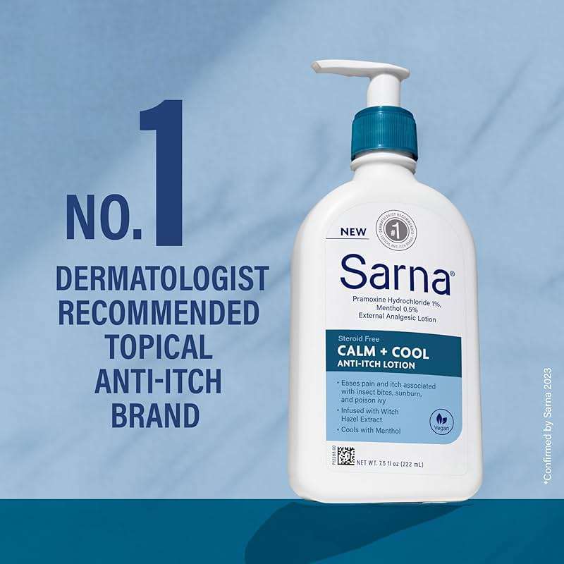Sarna Calm and Cool Anti-Itch Lotion, Soothe and Relieve Pain and Itch from Insect Bites, Sunburn, Poison Ivy, Contains 1% Pramoxine Hydrochloride, 0.5% Menthol, Vegan, Steroid-Free, 7.5oz - Image 6