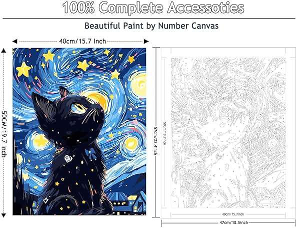 Yunnuo Paint by Numbers Kit for Adults Beginners Cat, Starry Night Black Cat Number Painting Set Craft Supplies, 3 Paintbrushes and Acrylic Paint 16x20 Inch Canvas,Home Wall Decor - Image 2