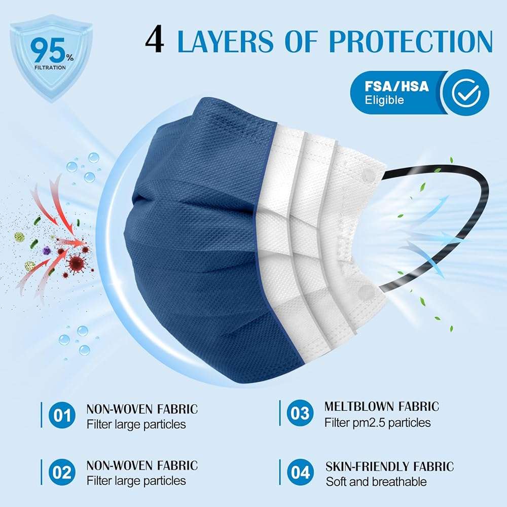Disposable Face Mask For Adults - Travel Essentials, 100 Pack Individually Wrapped, 4 Ply Protection,Safety Masks Disposable - Image 2