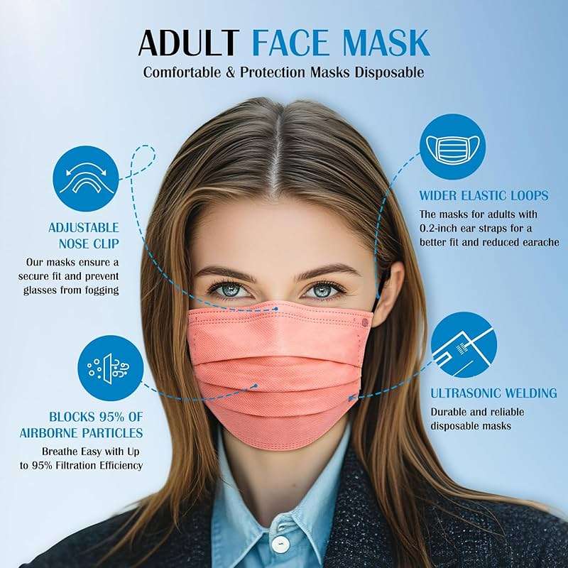Disposable Face Mask For Adults - Travel Essentials, 100 Pack Individually Wrapped, 4 Ply Protection,Safety Masks Disposable - Image 3
