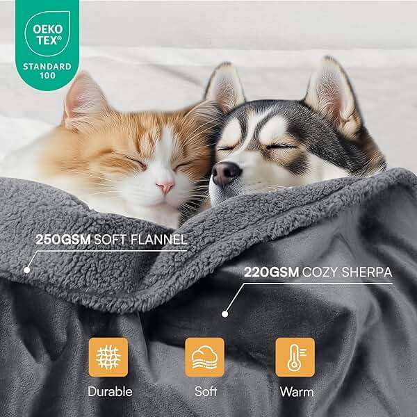 Luciphia Waterproof Pet Blankets, Liquid Pee Proof Dog Blanket for Sofa Bed Couch, Reversible Sherpa Fleece Furniture Protector Cover for Small Medium Large Dogs Cats, Dark Gray King Size(100" x 85") - Image 3