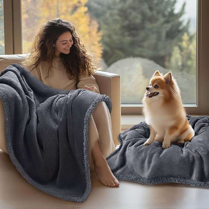 Luciphia Waterproof Pet Blankets, Liquid Pee Proof Dog Blanket for Sofa Bed Couch, Reversible Sherpa Fleece Furniture Protector Cover for Small Medium Large Dogs Cats, Dark Gray King Size(100" x 85") - Image 9