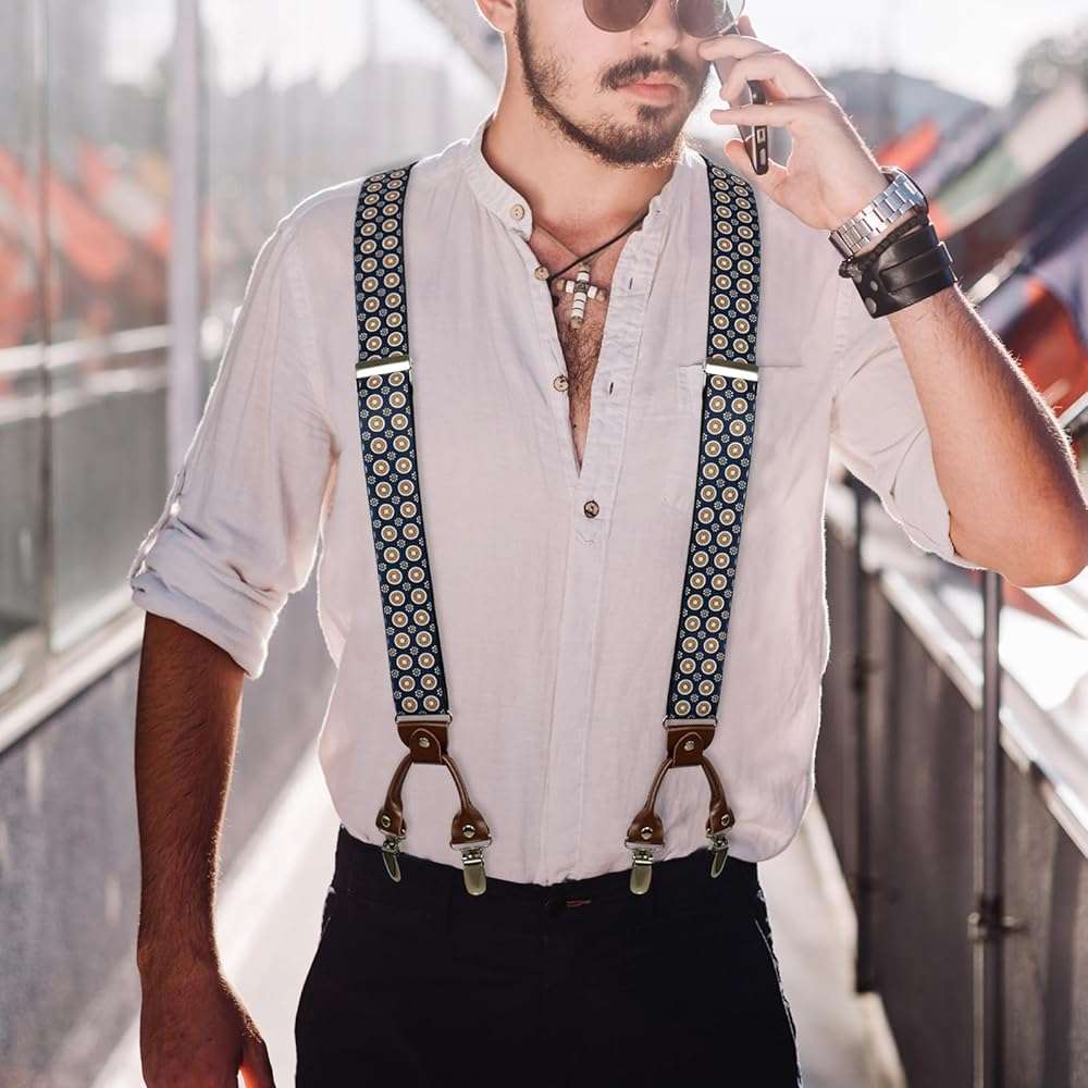 PAPA LEGGENDA Suspenders for Men with Strong Clips, 1.4 Inches Wide Heavy Duty Men's Suspenders Y-Back for Work Jeans - Image 4