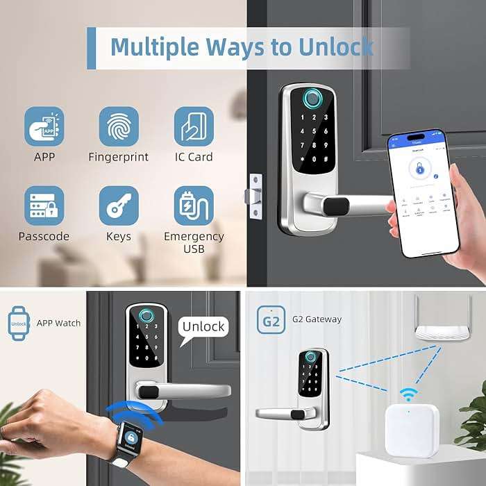 Smart Lock with Handle Set, Biometric Fingerprint Keyless Entry Deadbolt, Electronic Digital Keypad with App Control & Auto-Lock for Front Door, Home, Airbnb & Rental, Satin Nickel - Image 2