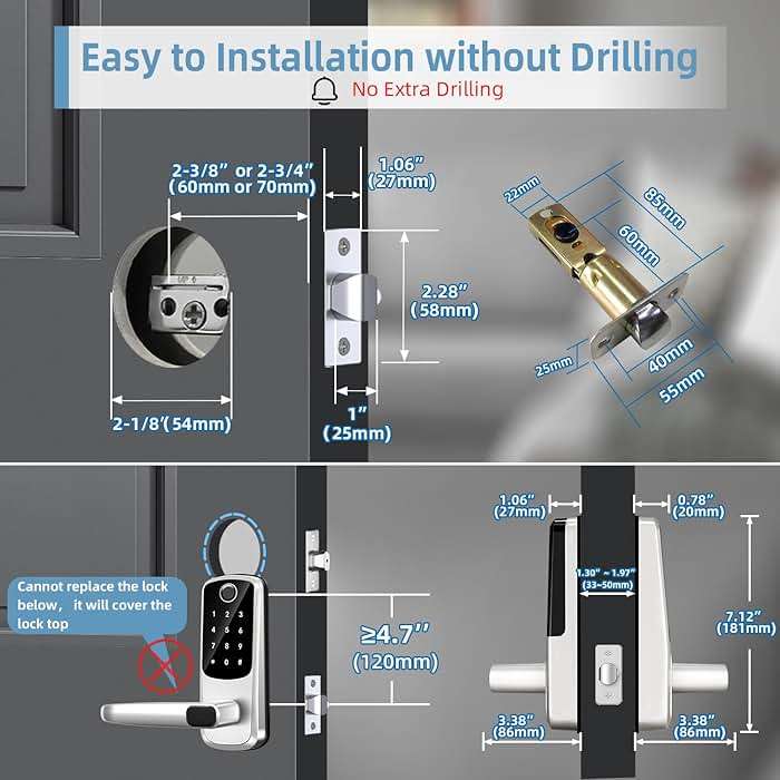 Smart Lock with Handle Set, Biometric Fingerprint Keyless Entry Deadbolt, Electronic Digital Keypad with App Control & Auto-Lock for Front Door, Home, Airbnb & Rental, Satin Nickel - Image 6