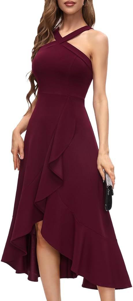 Bbonlinedress Halter Cocktail Women Dresses Prom Formal Wedding Guest Bridesmaid Ruffled Maxi Hi-Lo Evening Party 2026 Dress - Product Image