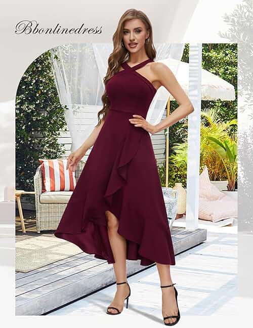 Bbonlinedress Halter Cocktail Women Dresses Prom Formal Wedding Guest Bridesmaid Ruffled Maxi Hi-Lo Evening Party 2026 Dress - Image 2