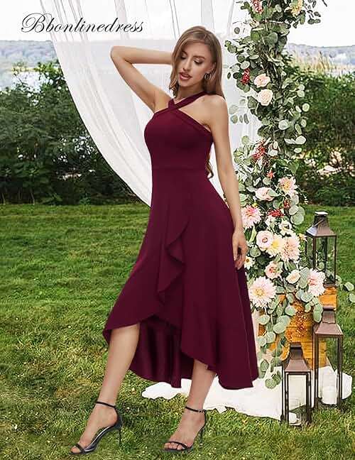 Bbonlinedress Halter Cocktail Women Dresses Prom Formal Wedding Guest Bridesmaid Ruffled Maxi Hi-Lo Evening Party 2026 Dress - Image 3