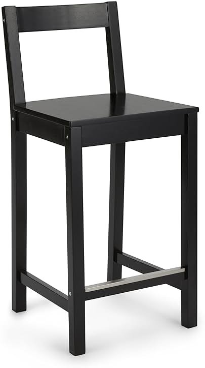 Amazon Basics Wooden Bar Stool with Backrest 24", Black, 1 Unit - Product Image