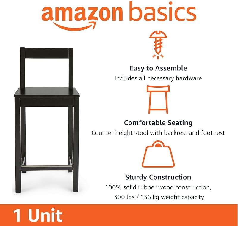 Amazon Basics Wooden Bar Stool with Backrest 24", Black, 1 Unit - Image 4