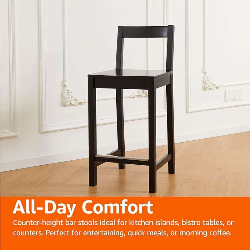 Amazon Basics Wooden Bar Stool with Backrest 24", Black, 1 Unit - Image 7