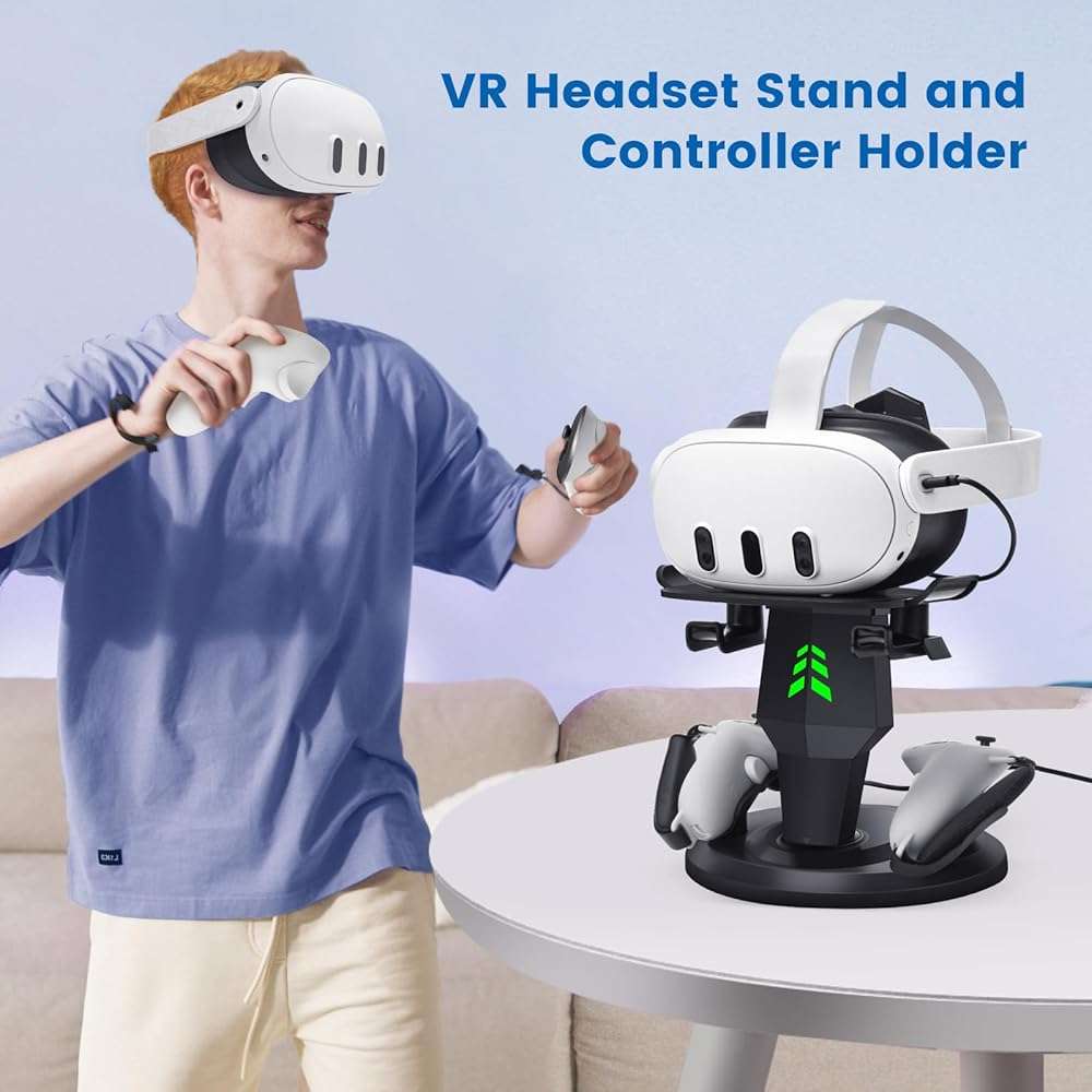 alcopanda VR Headset Charging Dock for Meta Quest 3/Quest 3S/Quest 2, VR Charging Stand for Quest 3 Accessories VR Stand Supports Charging Headset with Type C Cable and fit Controller with Cover - Image 6