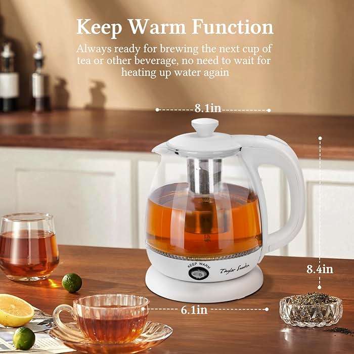 Taylor Swoden Electric Kettle With Tea Infuser, 1L Small Electric Kettle With Keep Warm, LED Light Hot Water Boiler & Heater For Coffee & Tea, Auto Shut-Off & Boil Dry Protection, Bpa Free, White - Image 3
