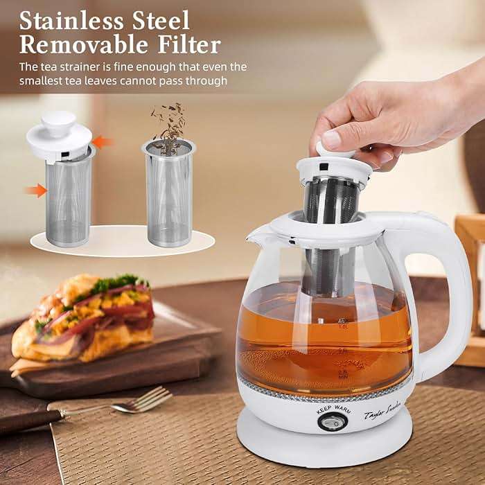 Taylor Swoden Electric Kettle With Tea Infuser, 1L Small Electric Kettle With Keep Warm, LED Light Hot Water Boiler & Heater For Coffee & Tea, Auto Shut-Off & Boil Dry Protection, Bpa Free, White - Image 4
