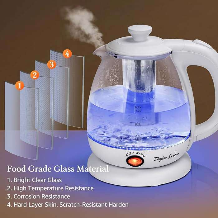 Taylor Swoden Electric Kettle With Tea Infuser, 1L Small Electric Kettle With Keep Warm, LED Light Hot Water Boiler & Heater For Coffee & Tea, Auto Shut-Off & Boil Dry Protection, Bpa Free, White - Image 5