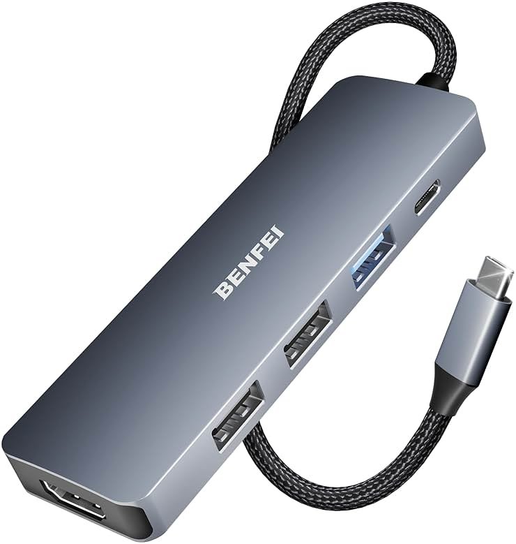 BENFEI USB C Hub 5-in-1 with 4K HDMI(Certified), 100W Power Delivery, 3 USB-A, Silicone Cable, Aluminum Case Compatible with MacBook Pro/Air, iPad Pro, iMac, iPhone 15 Pro/Pro Max, XPS, Thinkpad - Product Image