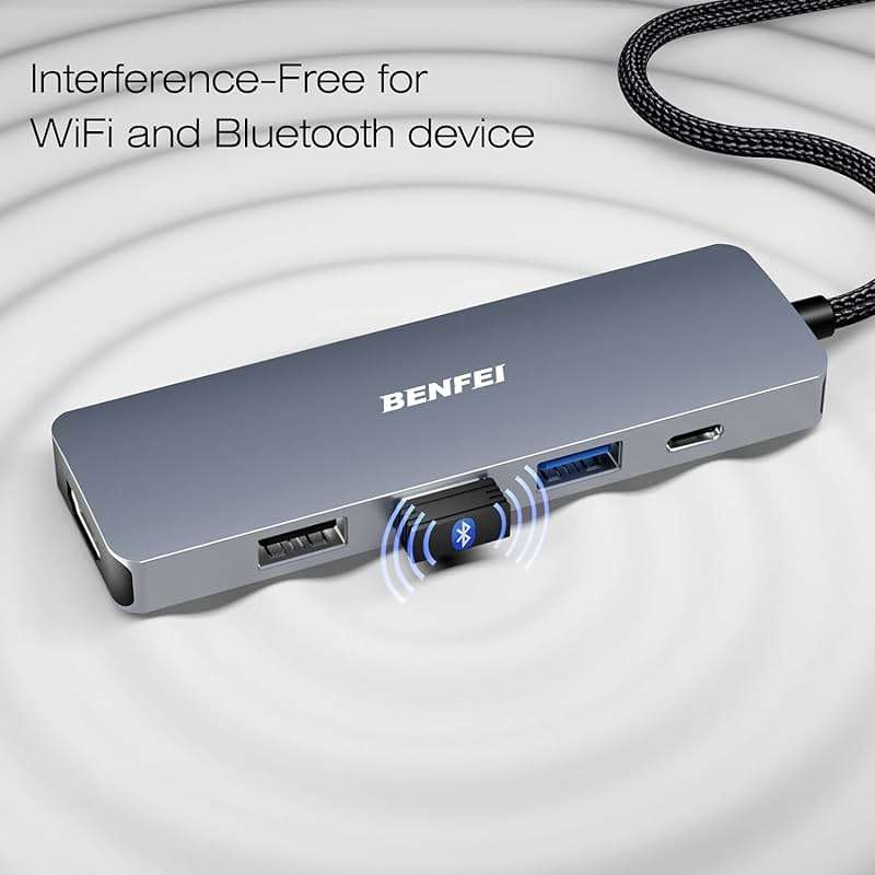 BENFEI USB C Hub 5-in-1 with 4K HDMI(Certified), 100W Power Delivery, 3 USB-A, Silicone Cable, Aluminum Case Compatible with MacBook Pro/Air, iPad Pro, iMac, iPhone 15 Pro/Pro Max, XPS, Thinkpad - Image 7