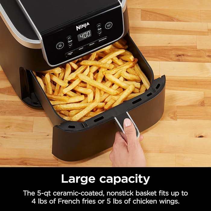 Ninja | Air Fryer | 4-in-1 Pro Air Fry, Roast, Reheat, Dehydrate | 5QT Capacity fits up to 4lbs of French Fries | 400F Max Temp | Nonstick Basket & Crisper Plate | 120V | Grey | AF141 - Image 3