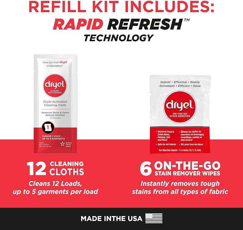 dryel At-Home Dry Cleaner Refill, New and Improved, Gentle Laundry Care for Special Fabrics and Dry-Clean-Only Clothes, 12 Loads with On-the-Go Stain Remover - Image 2