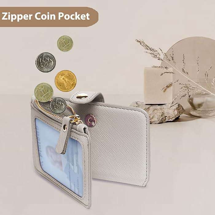 M-Plateau Wallet, Womens card Holder Leather Keychain Wallet With Zipper Coin Pocket ID Window Wrist Strap Gift Box (Beige) - Image 7