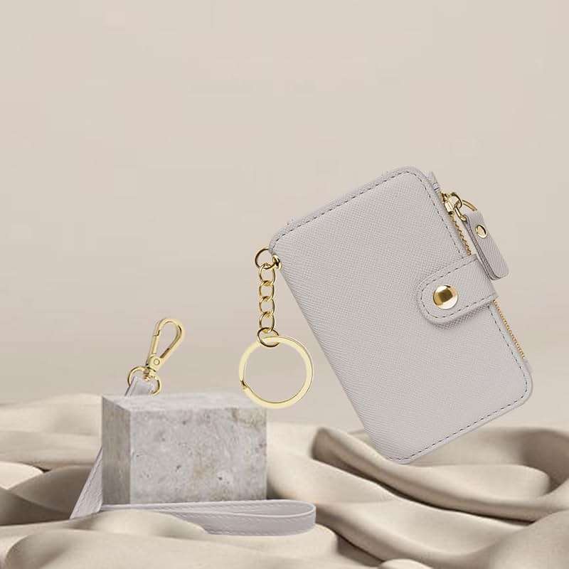 M-Plateau Wallet, Womens card Holder Leather Keychain Wallet With Zipper Coin Pocket ID Window Wrist Strap Gift Box (Beige) - Image 8