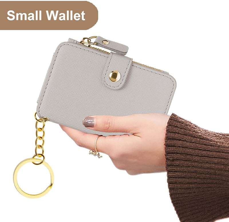M-Plateau Wallet, Womens card Holder Leather Keychain Wallet With Zipper Coin Pocket ID Window Wrist Strap Gift Box (Beige) - Image 9