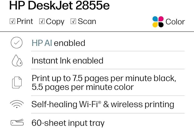 HP DeskJet 2855e Wireless All-in-One Color Inkjet Printer, Scanner, Copier, Best-for-home, 3 month Instant Ink trial included. This printer is only 2.4 ghz capable. (588S5A) - Image 3