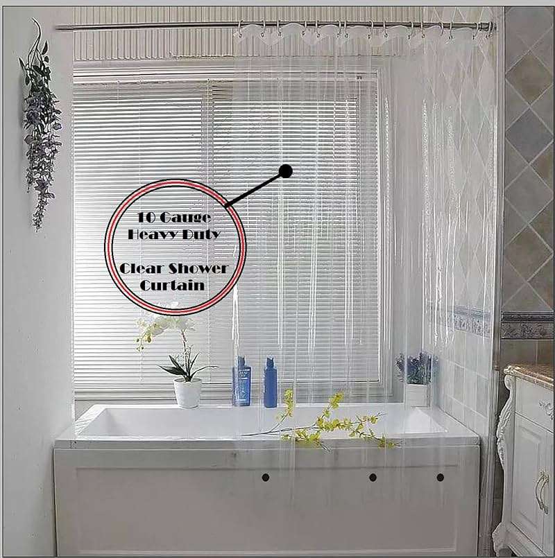 Elegant Comfort Heavy Duty Weight Waterproof Clear Shower Curtain Liner, 72" x 72 inches Long Shower Liner for Bathroom with 3 Bottom Magnets and Rust Proof Grommets - Image 1
