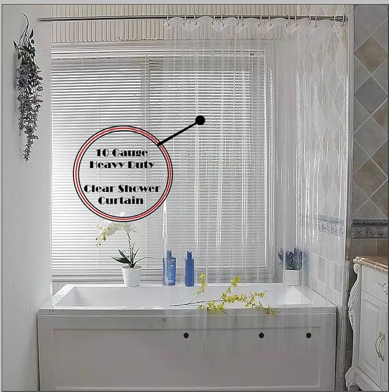 Elegant Comfort Heavy Duty Weight Waterproof Clear Shower Curtain Liner, 72" x 72 inches Long Shower Liner for Bathroom with 3 Bottom Magnets and Rust Proof Grommets - Product Image