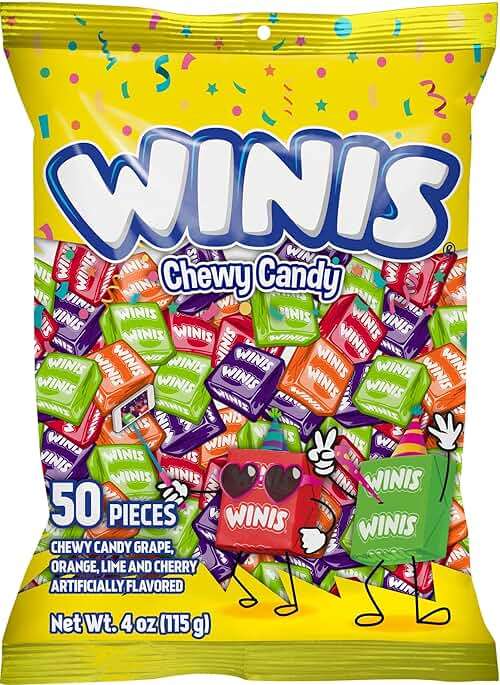 Winis Original Variety Bag Chewy Candy – Taffy Candies 50 individually wrapped pieces - Size 4 Oz | Gifts, Holiday, Parties, Concessions, Pantry, Non-Melting, Party - Image 1