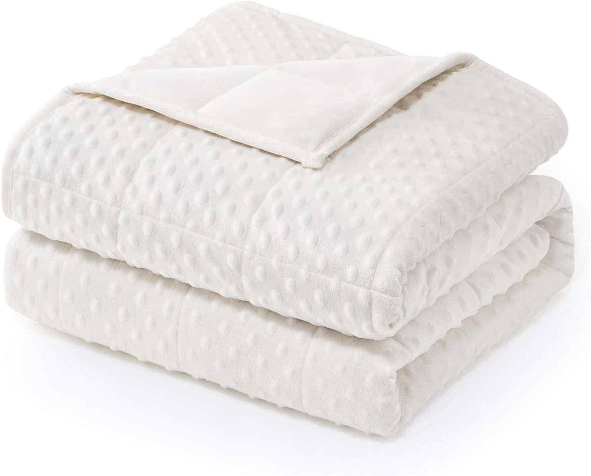 Wemore Minky Dot Weighted Blanket for Adults Queen Size 15 lbs, Soft Heavy Blanket for Stress Relief and Sleep Promotion, Breathable Blanket for All-Season with Glass Beads, White 60 x 80 inches - Image 1
