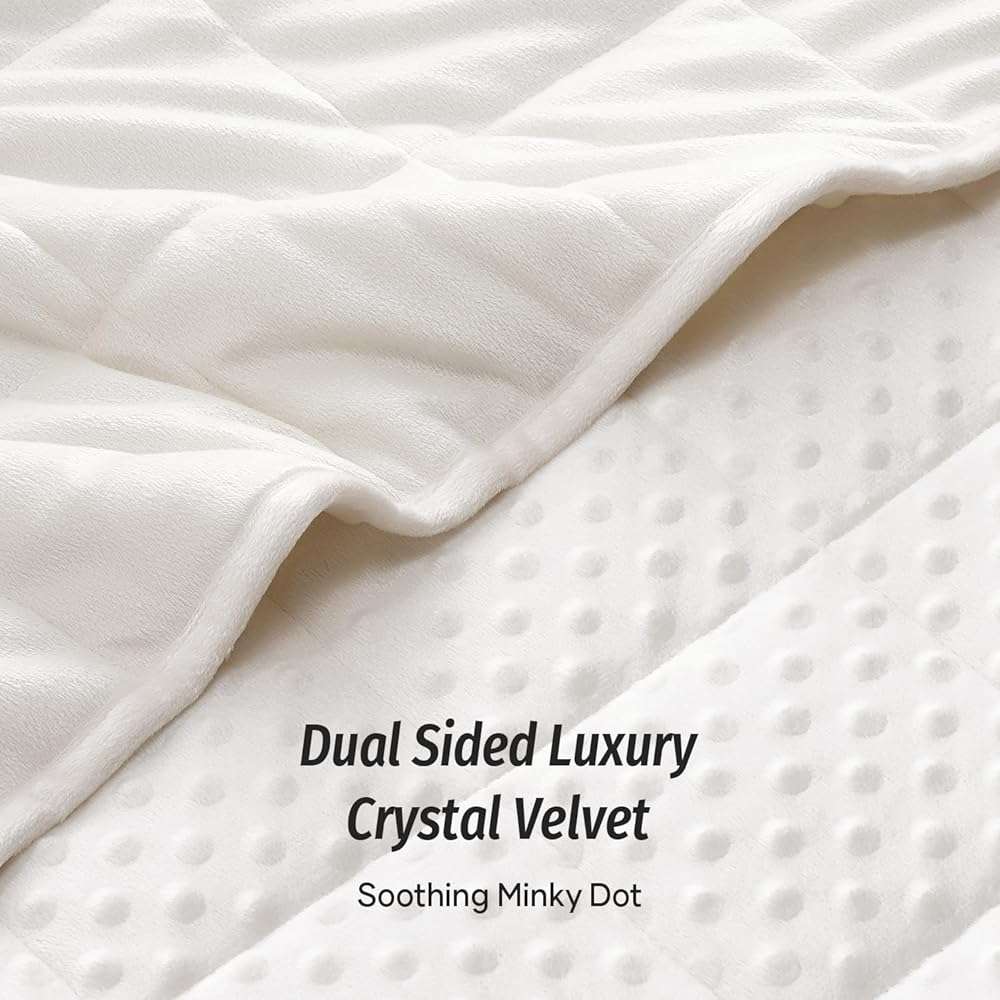 Wemore Minky Dot Weighted Blanket for Adults Queen Size 15 lbs, Soft Heavy Blanket for Stress Relief and Sleep Promotion, Breathable Blanket for All-Season with Glass Beads, White 60 x 80 inches - Image 3