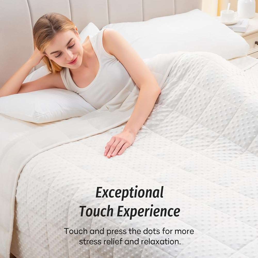 Wemore Minky Dot Weighted Blanket for Adults Queen Size 15 lbs, Soft Heavy Blanket for Stress Relief and Sleep Promotion, Breathable Blanket for All-Season with Glass Beads, White 60 x 80 inches - Image 4