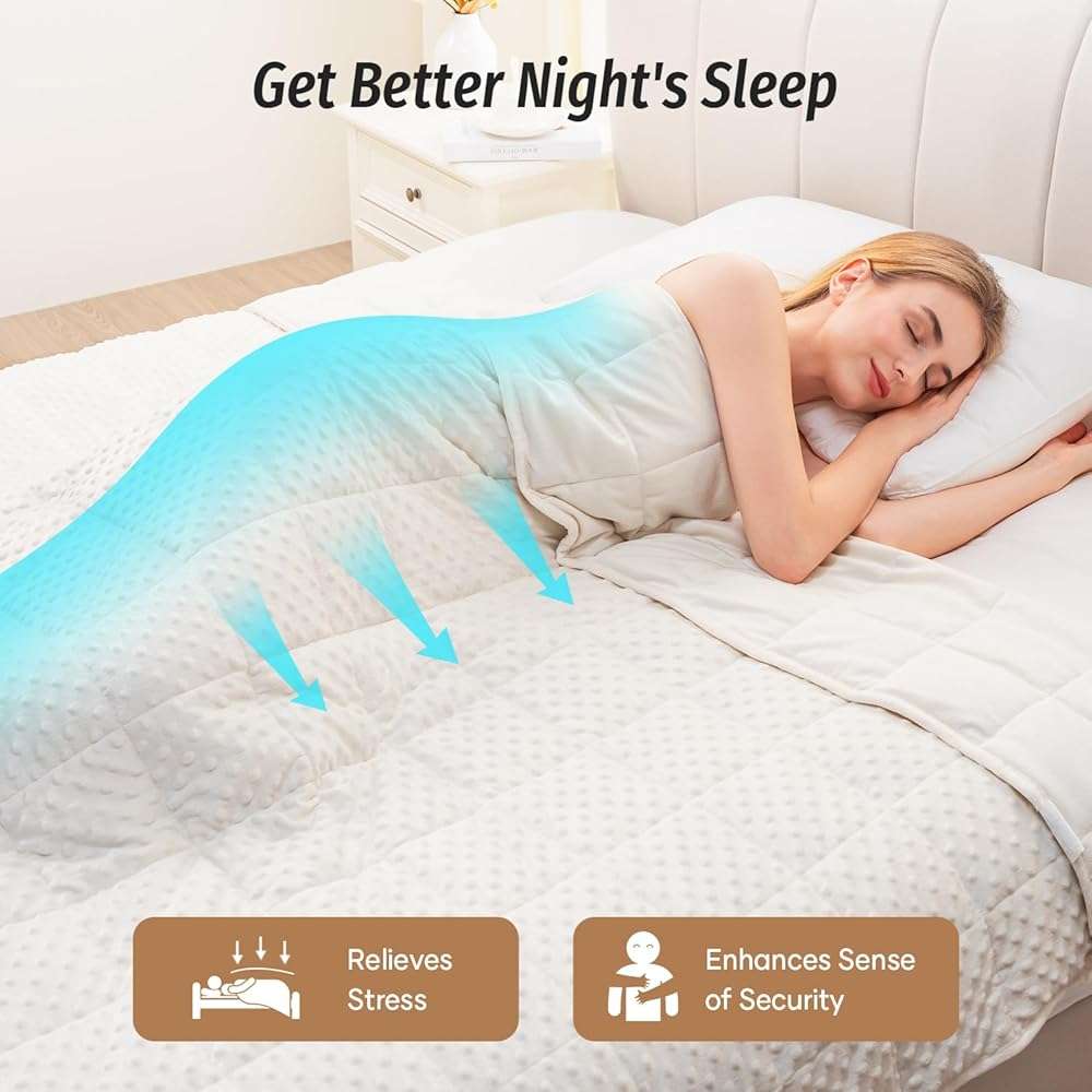 Wemore Minky Dot Weighted Blanket for Adults Queen Size 15 lbs, Soft Heavy Blanket for Stress Relief and Sleep Promotion, Breathable Blanket for All-Season with Glass Beads, White 60 x 80 inches - Image 5