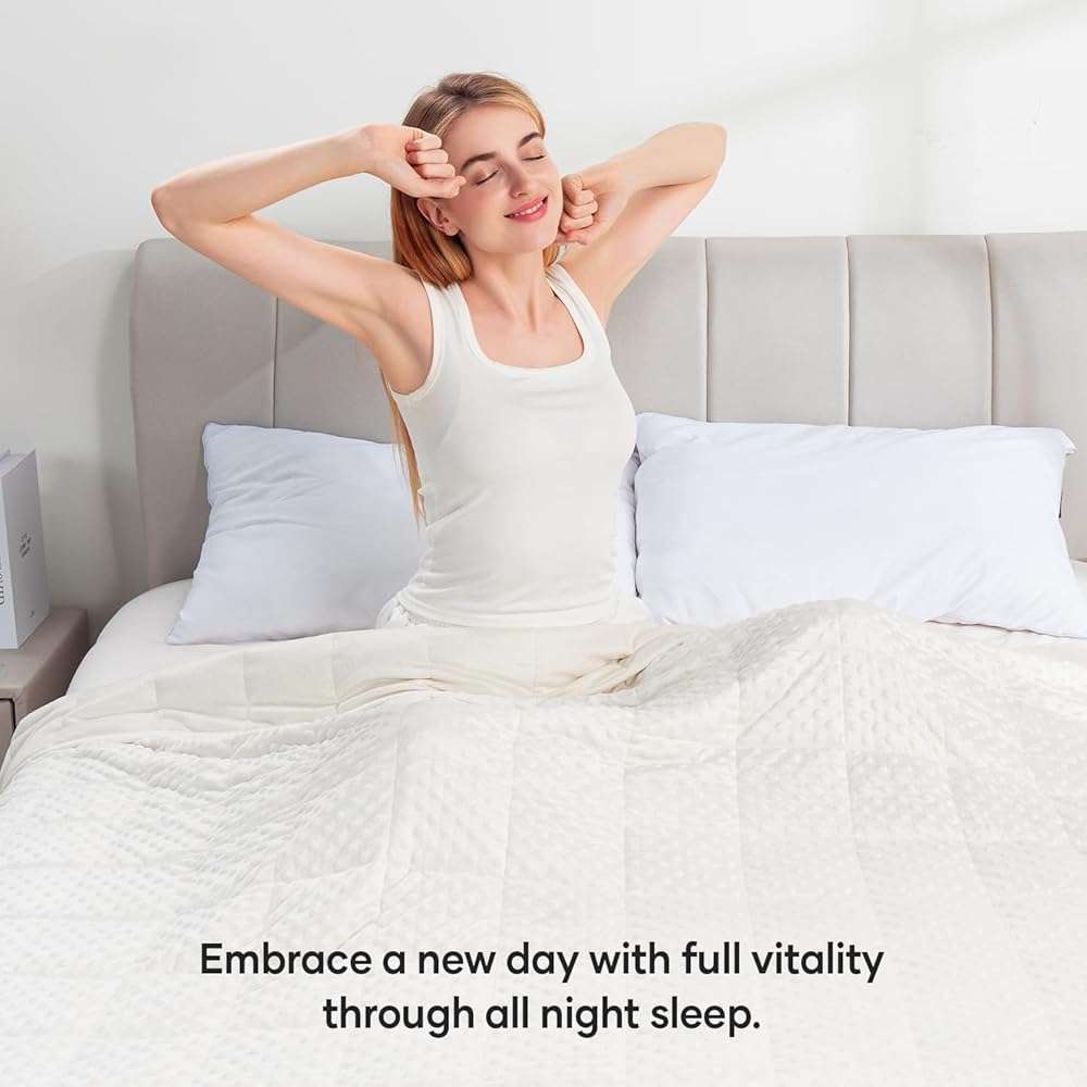 Wemore Minky Dot Weighted Blanket for Adults Queen Size 15 lbs, Soft Heavy Blanket for Stress Relief and Sleep Promotion, Breathable Blanket for All-Season with Glass Beads, White 60 x 80 inches - Image 6