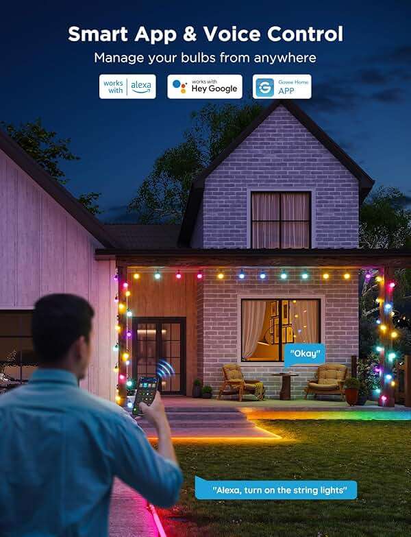 Govee Smart Outdoor String Lights 2, 144ft Outdoor Lights with Dimmable Warm White LED Bulbs, 47 Scene Modes for Patio, Backyard, Balcony, IP65 Waterproof, Works with Alexa, App Control - Image 4