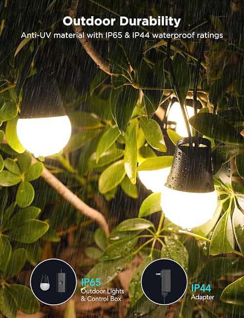 Govee Smart Outdoor String Lights 2, 144ft Outdoor Lights with Dimmable Warm White LED Bulbs, 47 Scene Modes for Patio, Backyard, Balcony, IP65 Waterproof, Works with Alexa, App Control - Image 5