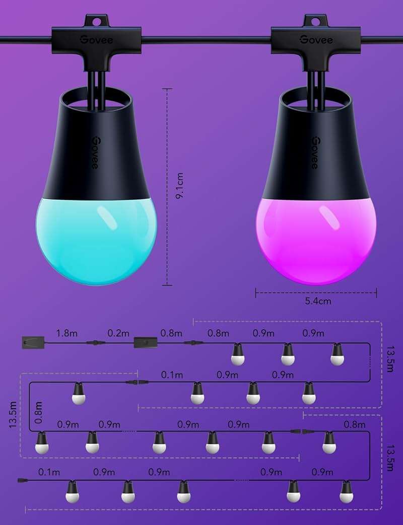 Govee Smart Outdoor String Lights 2, 144ft Outdoor Lights with Dimmable Warm White LED Bulbs, 47 Scene Modes for Patio, Backyard, Balcony, IP65 Waterproof, Works with Alexa, App Control - Image 8