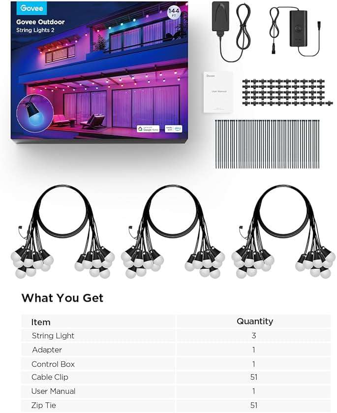 Govee Smart Outdoor String Lights 2, 144ft Outdoor Lights with Dimmable Warm White LED Bulbs, 47 Scene Modes for Patio, Backyard, Balcony, IP65 Waterproof, Works with Alexa, App Control - Image 9
